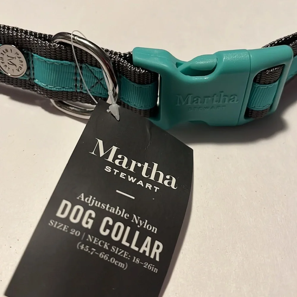 Aqua Martha Stewart Nylon Dog Collar 18-26”